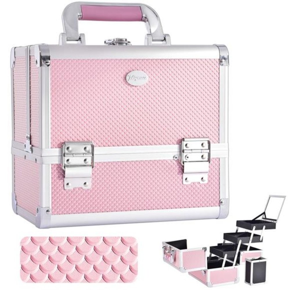 Makeup Train Case Cosmetic Box 10 Inches Jewelry Organizer Professional 3 Tiers